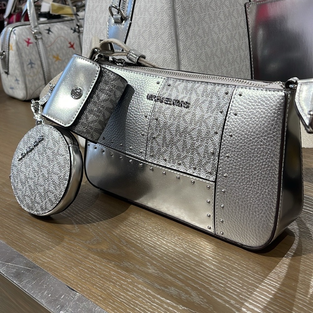 Michael Kors Jet Set Travel Sma Metallic Patchwork and Signature Logo Crossbody - Picture 6 of 16